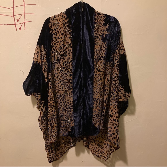 The Kooples Navy Leo Velvet Leopard Shrug Kimono - Picture 3 of 7